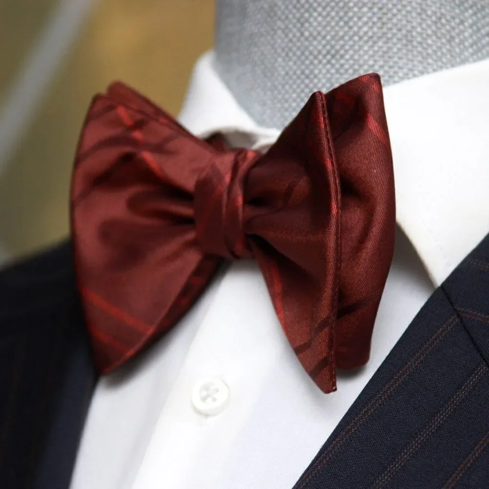 New Men's Self-tied Bow Tie 100%Silk SMALL Butterfly‎ Burn Plaid S652